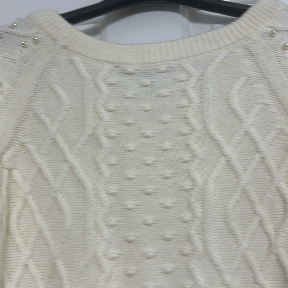 White House Black Market Cream Cable Knit Crew Neck Sweater - Picture 5 of 7